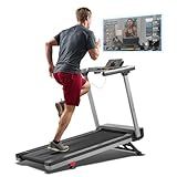 Sunny Health & Fitness Foldable 15 Level Auto Incline Treadmill, 20" Wide Running Belt, Quiet Brushless, Digital Display, 300 LB Weight Capacity, SunnyFit App Bluetooth Connection
