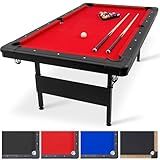 GoSports 6 ft or 7 ft Billiards Table - Portable Pool Table - Includes Full Set of Balls, 2 Cue Sticks, Chalk, and Felt Brush; Choose Your Size and Color