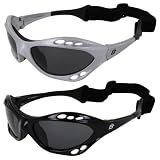 Birdz Eyewear Seahawk Polarized Sunglasses Jet Ski Goggles Sport Kite-Boarding, Surfing, Kayaking 2 Pairs Black Frame and Silver Frame with Smoke Lenses