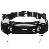 PYFK Running Belt with Water Bottles, Hydration Belt for Men and Women, Water Bottle Holder Running Pouch Water Belt, Fanny Pack Fits 7 inches Phones, Waist pack for Runner Jogging (Black Reflective)
