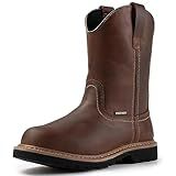SUREWAY Mens 10 in Soft/Steel Toe Waterproof Wellington Boot,Heavy Duty Pull On Work Boots for Men,Full Grain Leather,Goodyear Welted,Superior Slip Resistant,Waterproof Soft Toe Brown,Size 10