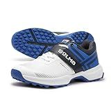 SOLM8 S8 Cricket Shoes with Rubber Spikes – Performance Cleats for Men on Outdoor Turf/Grass, Featuring Wide Toe, Speed-Fit Lacing and New Gel Cushioned Insole White Blue