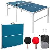 GoSports 6 ft x 3 ft Mid-Size Table Tennis Game Set - Indoor/Outdoor Portable Table Tennis Game with Net, 2 Table Tennis Paddles and 4 Balls