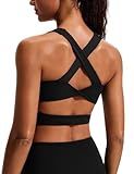 JOYSPELS Stunning Criss-Cross Back Sports Bra, Buttery Soft Longline Yoga Tank Top with Removable Padding, Padded Open-Back Workout Top for Pilates, Barre & Medium-Impact Gym Black