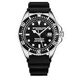 Stuhrling Original Men's Watch Dive Watch Silver 42 MM Case with Screw Down Crown Rubber Strap Water Resistant to 330 FT (Black)