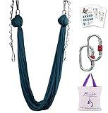 F.Life Aerial Yoga Hammock kit Include Daisy Chain,Carabiner and Pose Guide (Blackish Green)