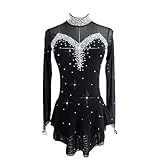 LIUHUO Black Ice Figure Skating Dress for Girls Women Backless Long-Sleeved Beaded Dresses