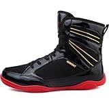 BKWHDAY Boxing Shoes Men Wrestling Shoe for Mens Weightlifting Powerlifting Deadlift Squatting High Top Fitness Zero Drop BlackRed