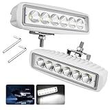 RVZONE Waterproof Led Boat Lights, 18W LED Spreader Lights 1200LM 120°Flood Light, 6.3in Deck Dock Marine Led Lights Bar, Pack of 2, White Housing (Flood Light/White Housing)