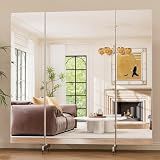 brisafe 71"x67" Folding Mirror with Wheels, 3-Panel Full Length Standing Mirror, Space-Saving, Shatterproof Nano Material, Portable Floor Mirror for Gym, Dance Studio, Home, Commercial Use, Silver