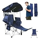 Folding Camping Chairs Canopy Outdoor: Sports Portable Beach Chair with Canopy-Lawn Beach Chairs with Umbrella for Adults-Camping Chair with Shade for Fishing Camp Heavy Duty (Casual, Navy Blue)
