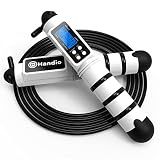 Jump Rope, H Handio Jump Rope with Counter, Workout Jumping Rope with Steel Ball Bearings, Adjustable Length Speed Skipping Rope for Men Women Kids Home Gym, Crossfit, Fitness Exercise (White)