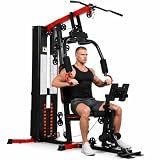 Home Gym System with 122.5 lbs Weight Stack, All-in-One Full Body Workout Machine with Pulley System & Leg Press, Heavy Duty Strength Training Equipment for Home Gym, Garage & Apartment