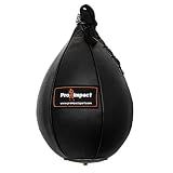 Pro Impact Speedbag Black - Heavy Duty Leather Hanging Swivel Punch Ball for Boxing MMA Muay Thai Fitness Fighting Sport Training - M - 7"x10"