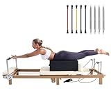 Pilates Reformer Machine, Foldable with Jumpboard & Box - 88" Extended Imitation Wood Frame, Dual Resistance (Latex Bands & Springs) for Home Gym, Supports 440lbs - for Beginners to Advanced