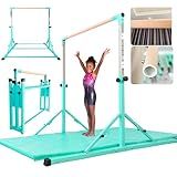 PreGymnastic Foldable Gymnastics Bar, 6FT Horizontal Bars, Folding Training Bar for Kids Ages 3-18, Weight Limit 500 LB, Adjustable kip Bar,Home Gym Equipment Indoor(Foldable Bar with Mat,Teal-Mat)