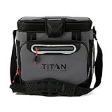 Titan by Arctic Zone Zipperless Soft Sided Cooler with HardBody Liner and SmartShelf, Insulated Bag with Shoulder Strap for Lunch and Travel, 16 Can Capacity, Sharkskin Gray