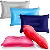 Maitys 5 Pieces Inflatable Travel Pillow Portable Compact Air Pillow Flocked Fabric Backpacking for Camping Hiking Home Office Sleeping Neck Head Lumbar Support(13.39 x 8.66 Inches,Multicolor)