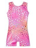 Domusgo Leotards for Girls Gymnastics Size 3t 4t Glitter Neon Love Hearts Unitard with Shorts