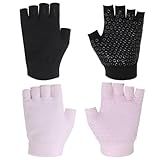 FdcLixuvol 2 Packs Non Slip Fingerless Yoga Gloves, Fingerless Pilates Gloves with Grips Silicone Dots Pilates Glove Exercise Workout Glove for Yoga Fitness Workout Sports Exercise Gym (Black, Pink)