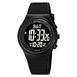 CakCity Digital Watch for Women Waterproof Stopwatch Sports Watches for Mens and Womens Unisex Outdoor Rubber Strap Multifunction Wristwatch with Luminous Display,Black/Black
