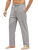 COOFANDY Men's Yoga Pants Casual Elastic Waist Drawstring Jogger Sweatpants Open Bottom Lounge Pants Light Grey