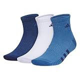 adidas Men's Cushioned Quarter Ankle Socks (3 Pairs) Durable & Comfortable, Dark Blue/White/Dusky Ink Blue/3/Color, Large