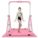 HYD-Parts Gymnastics Bar with Mat for Kids 3-12, Adjustable Height Gymnastic Horizontal Bars, Junior Training Bar, Gymnastics Equipment for Kids with Mat