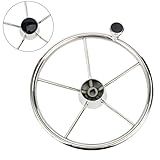 Amarine Made 5-Spoke 13-1/2 Inch Destroyer Style Stainless Boat Steering Wheel with M Size Knob - 9310SRF1