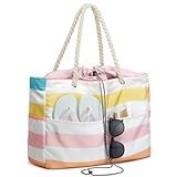 G4Free Canvas Beach Bag Waterproof Sandproof Large Beach Tote Bags for Women Pool Swim Travel Grocery, Pink