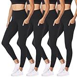 NexiEpoch 4 Pack Leggings with Pockets for Women - High Waisted Tummy Control Soft Black Yoga Pants for Athletic Workout