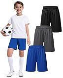 ZUEMET 3 Pack Boys Basketball Shorts Kids Youth Athletic Shorts Quick Dry Sport Clothes with Pockets Size 7-8 Years Black+Dark Grey+Blue