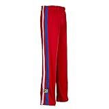 Authentic Brazilian Capoeira Martial Arts Pants - Unisex (Red with Blue and White Vertical Leg Stripes) S