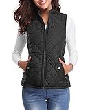 Fuinloth Women's Quilted Vest, Stand Collar Lightweight Zip Padded Gilet Black M