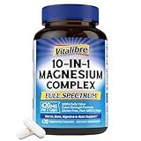 Vitalibre 10 in 1 Magnesium Complex, 420mg Elemental Magnesium | Ultra Strength, Max Absorption | Chelated Magnesium Supplement for Nerves, Bone & Heart Health | Non-GMO, 120 Vegan Capsules