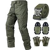 SANYETS Tactical Pants,Men's Combat Pants with Knee Pads Belt Gloves,Military Green Pants for Men, Airsoft Clothes Gear, L Size