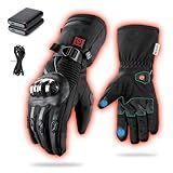 GUMOCH Heated Motorcycle Gloves for Men Women with 7.4V 3000mAh Rechargeable Batteries Touchscreen Waterproof Windproof Non-Slip Heated Gloves for Cycling (Black, Large)