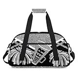 Cheerleading Dance Bag Girls, Sports Bag Gym Sport Duffel Bag Weekender Cheerleaders Bags Travel Dancing Lightweight Bag, Silver Black Glitters Print Effect