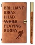 InnoBeta Rugby Gifts for Men, Journal Notebook with Pen, Refillable Sketchbook, Travel Diary, Lined Planner, 7x5 Inches, Brown
