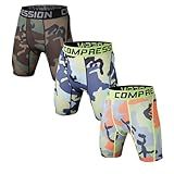 Holure Men's Performance Compression Shorts Quick Dry Flatlock Athletic Workout Running Underwear (3 Pack),Brown,Blue,Green,Camo,02-L