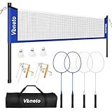 Vbneto Badminton Set, Portable Outdoor Anti-Sag System – Official 20ft x 5ft Easy Setup Durable Net with 4 Rackets, 3 Shuttlecocks & Carry Bag for Backyard, Lawn or Beach Family Fun