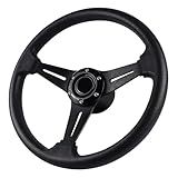 LOSCHEN Boat Steering Wheel Polyurethane Leather with 3/4" Axle Marine Steering Wheel Adapter for Marine Boats,Vessels,Yachts,Pontoons Boat-Black