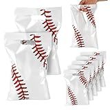 PEUTIER 50pcs Baseball Party Gift Bags, Baseball Goodie Bags Favors Sport Theme Party Favor Practical Gift Bag for Birthday Presents Packing Candy Snack Goodie Storage (White, Red)