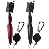 OBTANIM 2 Pack Golf Club Brush Groove Cleaner Tools with Retractable Zip-line Aluminum Carabiner for Golf Club Bag Accessories (Red and Black)