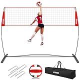 12FT/20FT Portable Volleyball Net System for Backyard - Adjustable Height Freestanding Training Equipment, Outdoor Indoor Practice Set with Carry Bag & PU Ball