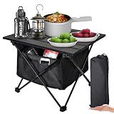 Audoyon Foldable Camping Side Table, Ultralight Small Beach Aluminum, Portable Outdoor Table with Carry Bag and Storage for Picnic, Grill, Hiking, Fishing, Sand, Camping, Black