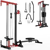 JELENS RC01 2 in 1 Rowing Cable Machine, Wall‑Mounted LAT Pulldown Machine, 16 Adjustable Positions, Home Gym Pulley System with Training Attachments (Red)