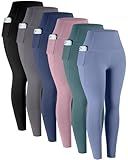 LZYVOO Leggings with Pockets for Women, 6 Packs Soft High Waisted Tummy Control Workout Yoga Pants(BlackGrayNavyPinkTealBlue-XL)
