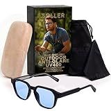 UV Light Glasses – Protect Your Eyes with Polycarbonate UV400 – Unisex Sunglasses – Fashion Glasses Frames – UV Glasses for Women & Men with Case & Gift Box- L'Azur Voyage, Matte Black, Blue Lens