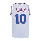 Mens Basketball Jerseys #10 Lola Space Movie Jersey Shirts White/Black (White, Medium)